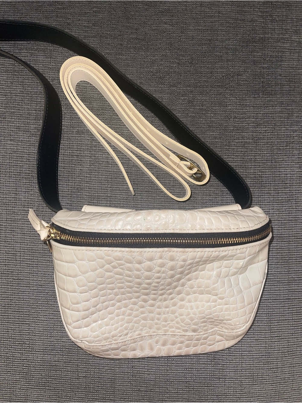 Clare V. Cream Croc-Embossed Leather Crossbody Bag with extra strap